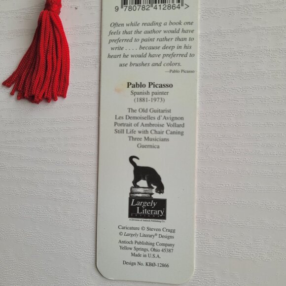 Vintage Pablo Picasso bookmark Steven Cragg Caricature tassel 80s 90s, KBO-12866 - Picture 9 of 9